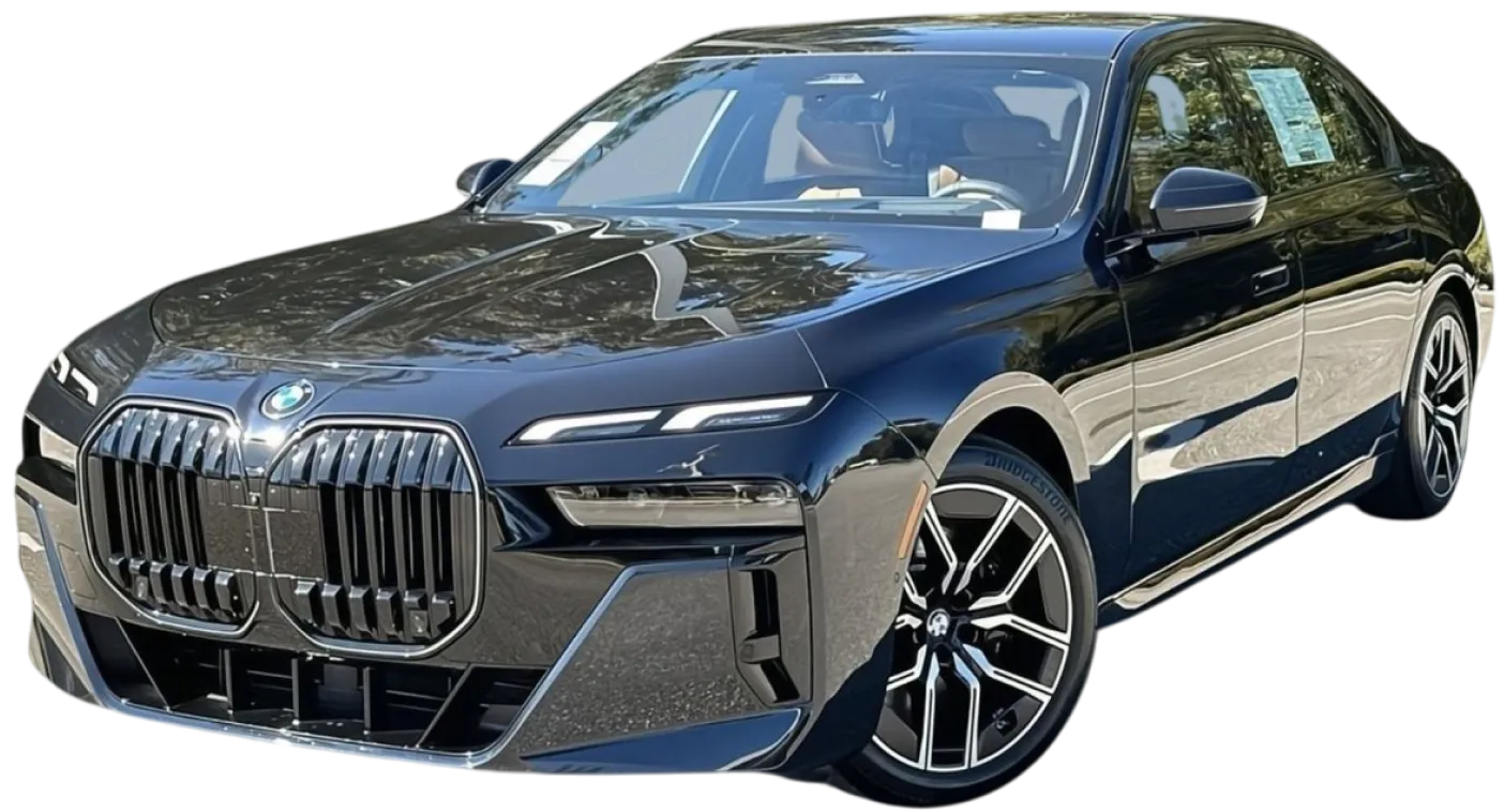 Pricing 5 BMW 750i black luxury sedan ready for VIP airport pickup in Chicago